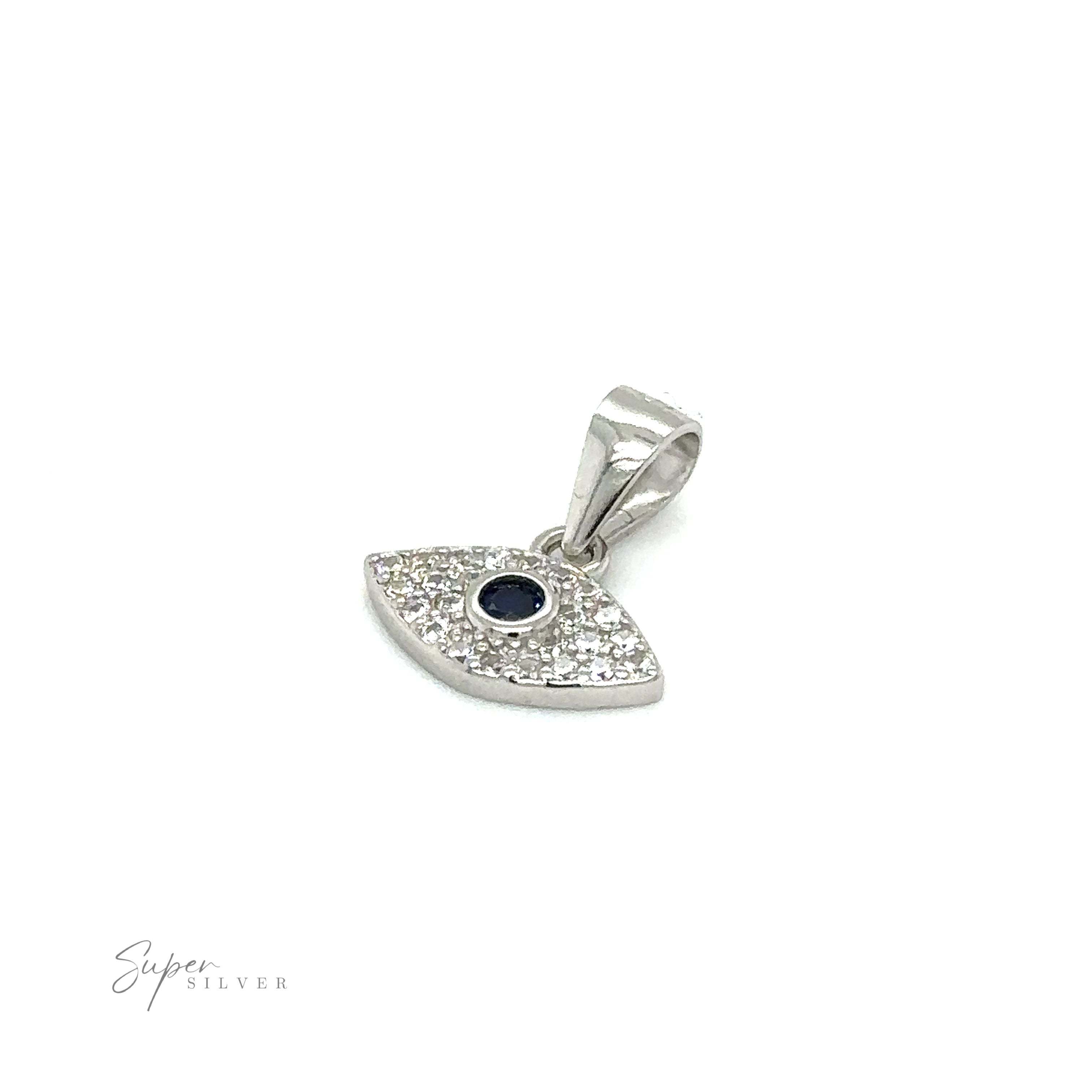 An Evil Eye Pave Cubic Zirconia Charms pendant adorned with a blue sapphire, perfect for those seeking charm pendants.