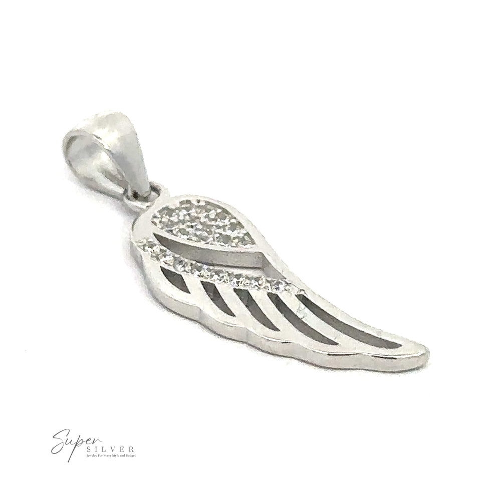 
                  
                    A Cubic Zirconia Feather Shaped Pendant with cubic zirconia details, elegantly resembling a feather. The text "Super Silver" is visible at the bottom left.
                  
                