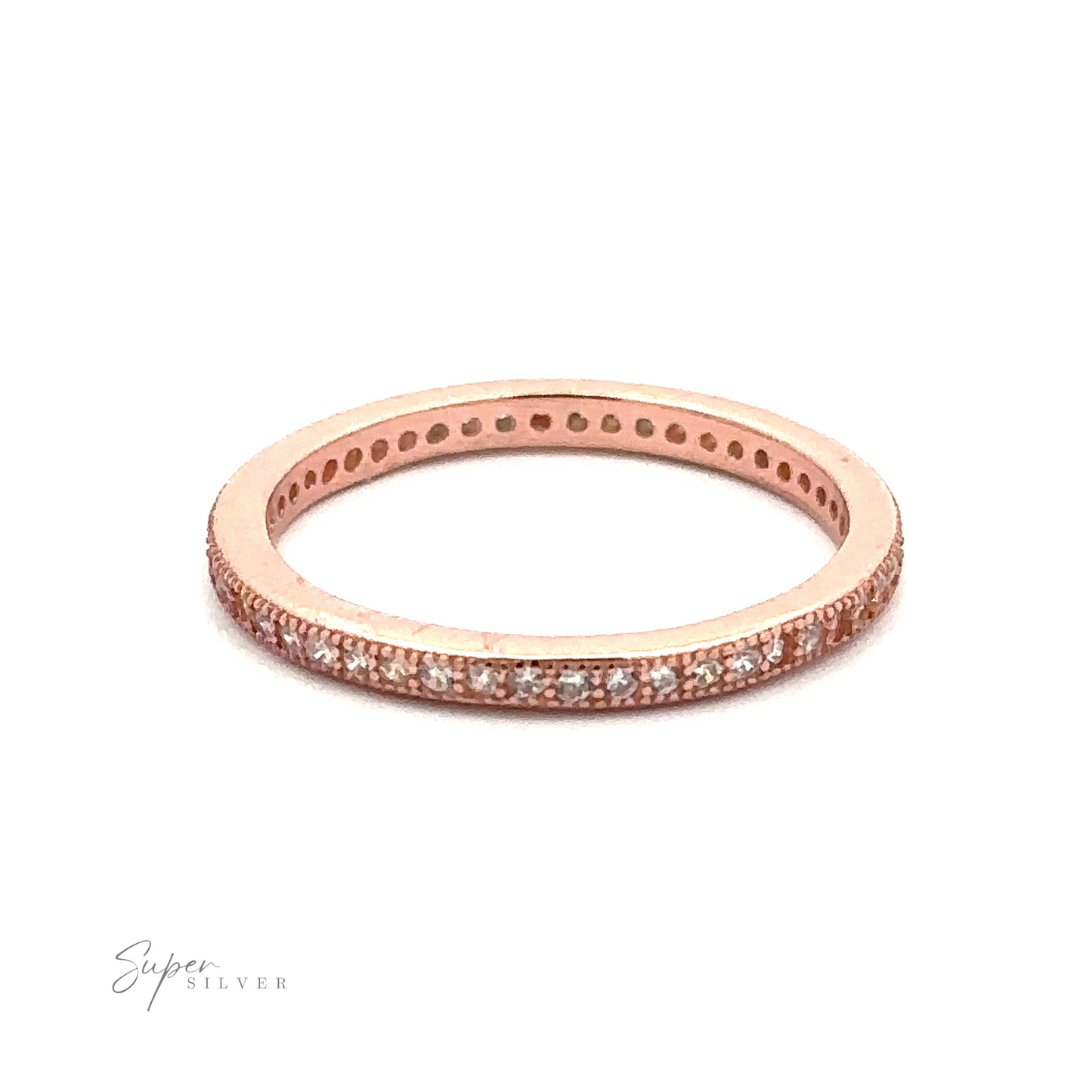 
                  
                    A Classic Pave Cubic Zirconia Eternity Ring adorned with a row of small, sparkling cubic zirconias. The ring features a simple and elegant design.
                  
                