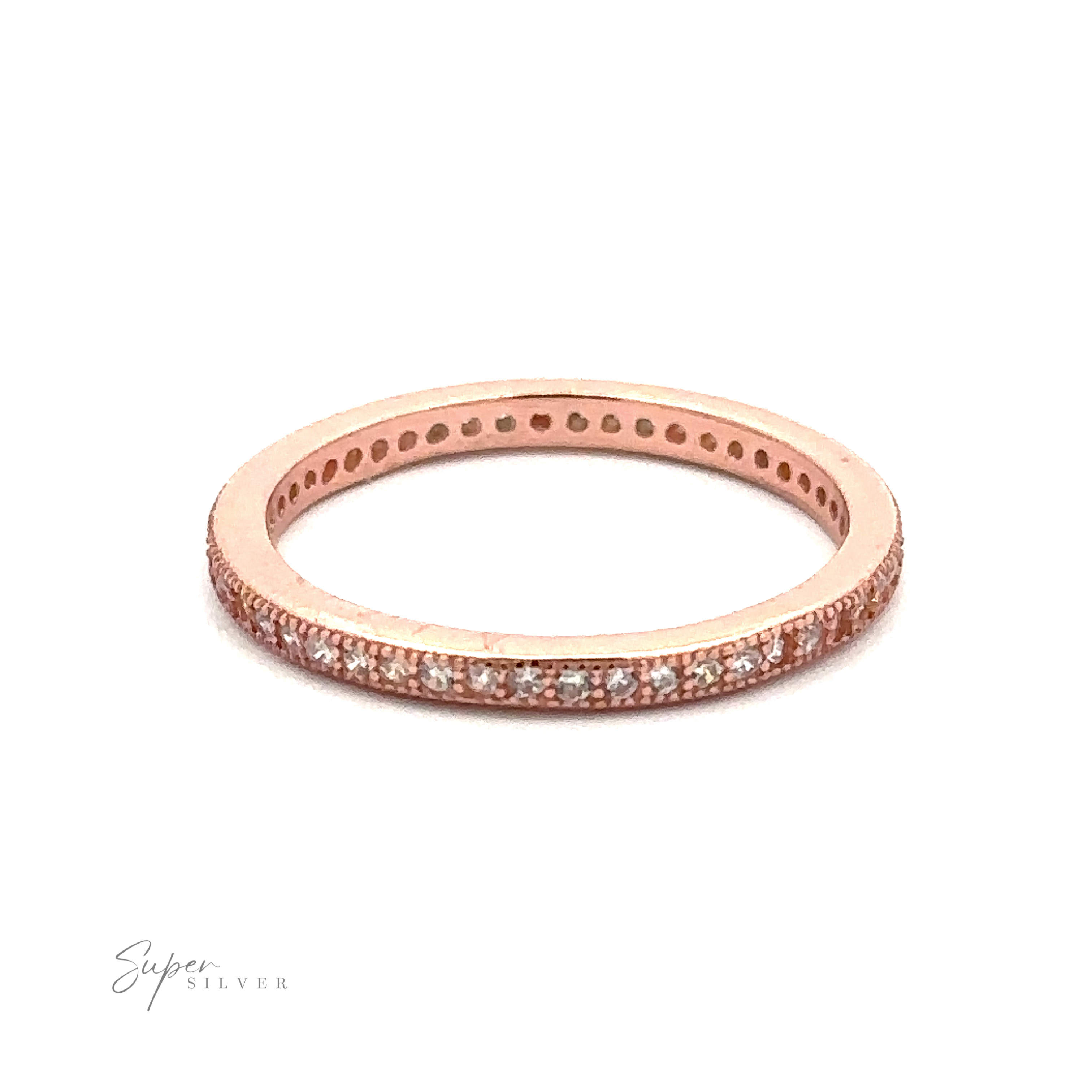 A Classic Pave Cubic Zirconia Eternity Ring adorned with a row of small, sparkling cubic zirconias. The ring features a simple and elegant design.