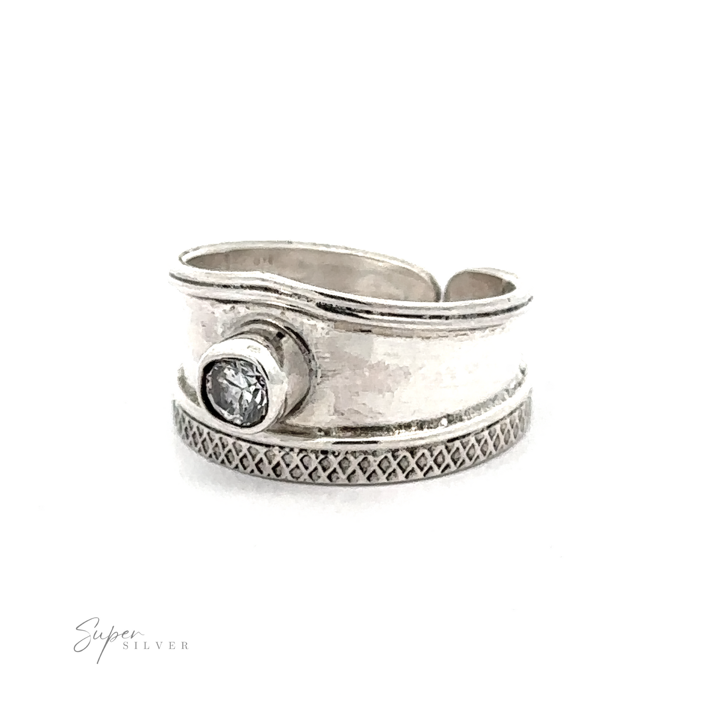 
                  
                    Adjustable Wide Cigar Band Toe Ring with Gemstone displayed against a white background.
                  
                