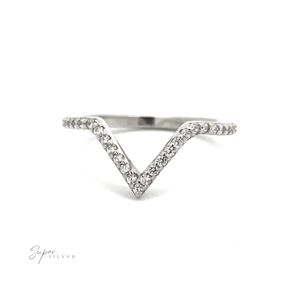 A Pave Set Cubic Zirconia Chevron Ring with a V-shaped design, decorated with small diamonds in a vintage French pave setting. The brand name "Super Silver" is visible in the bottom left corner of the image.