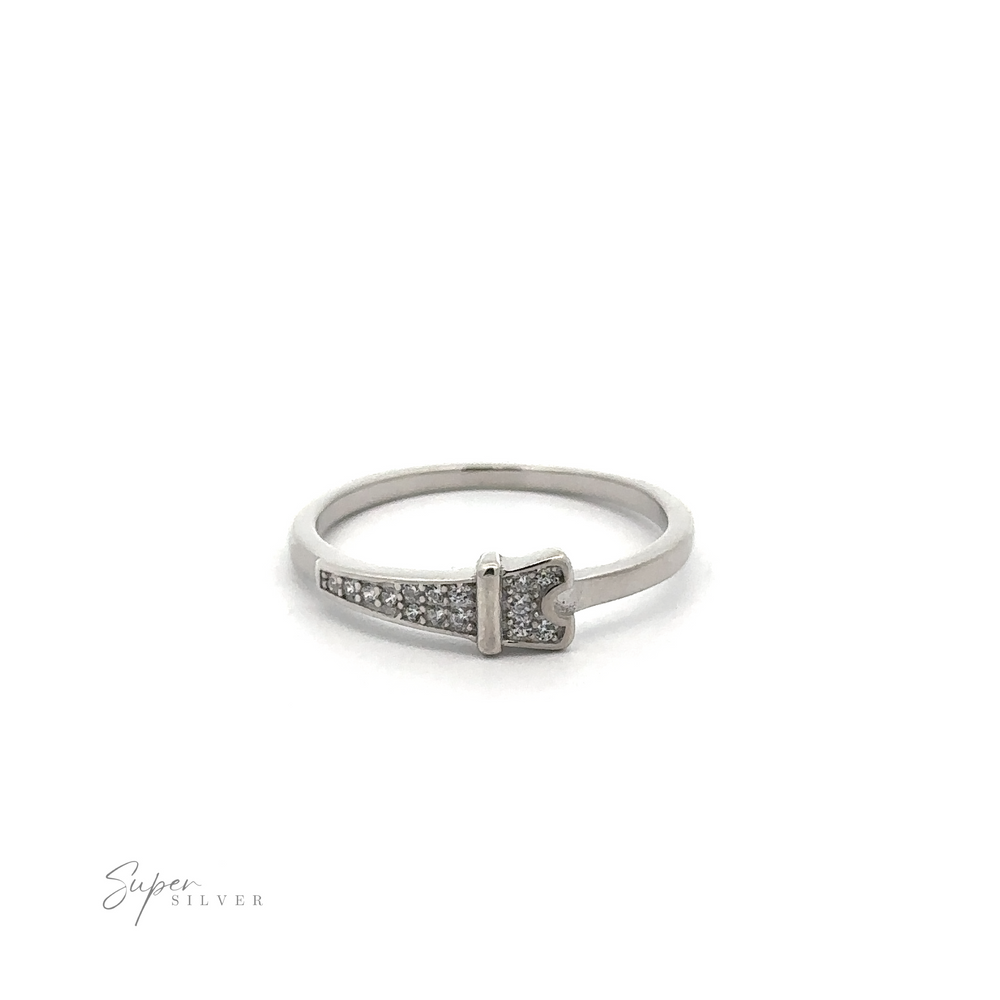 
                  
                    The Pave Cubic Zirconia Eiffel Tower Ring exudes Parisian elegance with its unique geometric design and small embedded stones, beautifully set against a plain white background.
                  
                