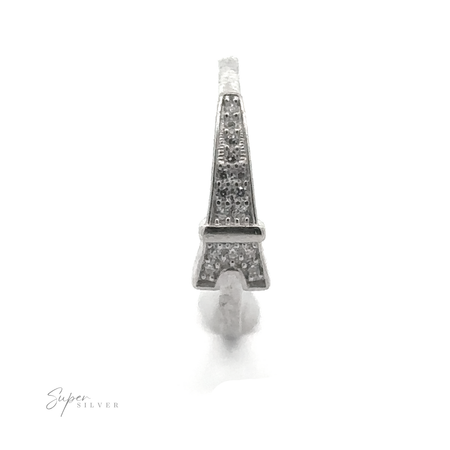 
                  
                    The Pave Cubic Zirconia Eiffel Tower Ring showcases the iconic shape of the Eiffel Tower with intricate textured detailing that exudes Parisian elegance on a white backdrop.
                  
                