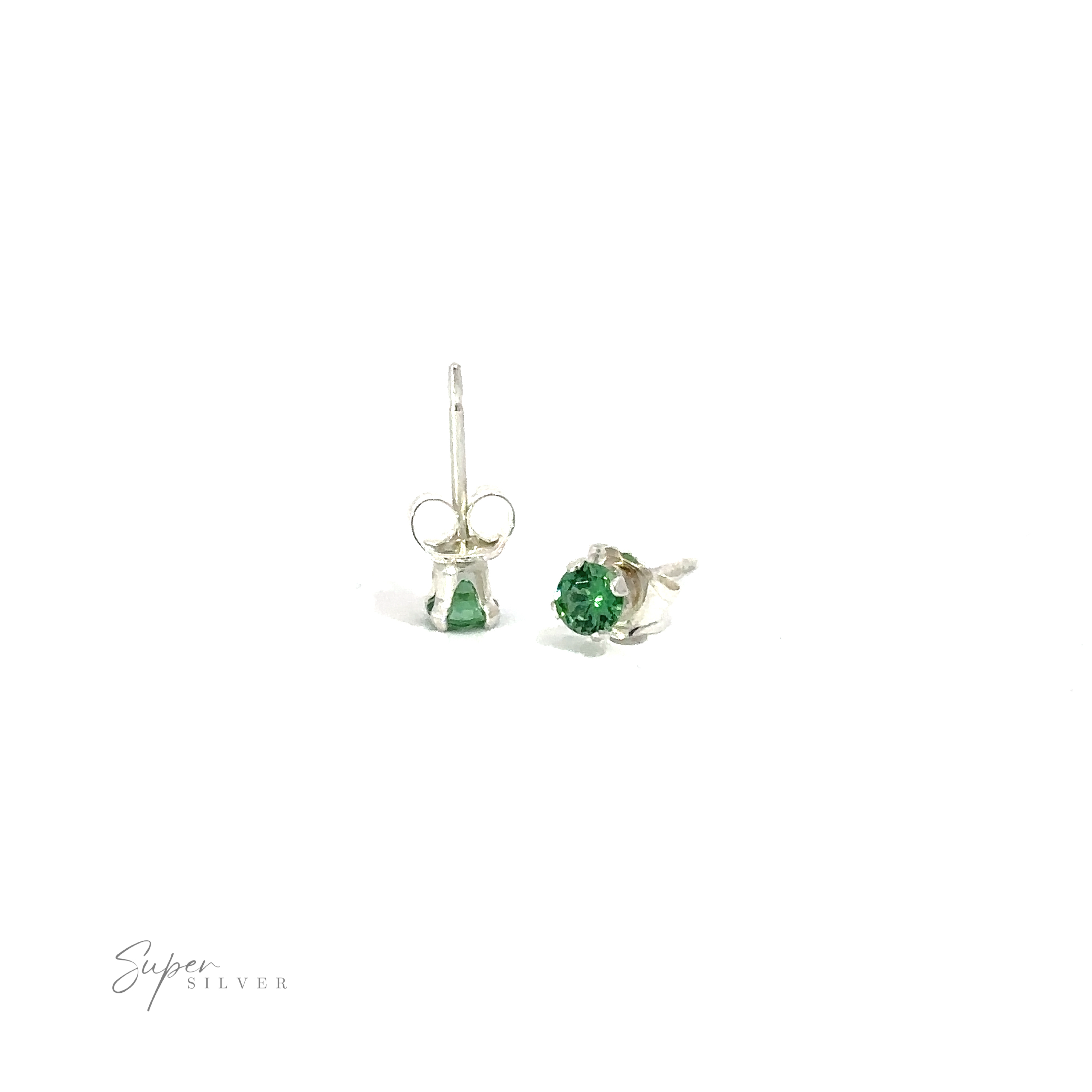 A versatile single Round CZ Stud earring with a silver setting on a white background.