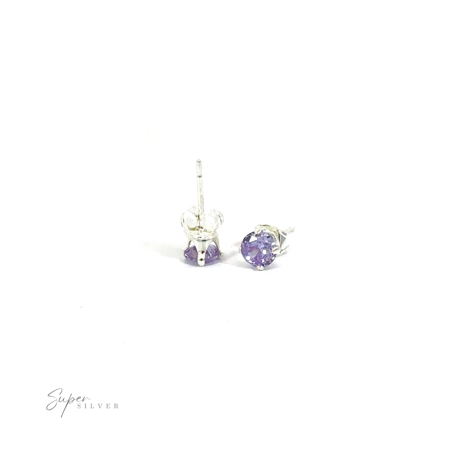 
                  
                    A pair of versatile Round CZ Studs with purple cubic zirconia on a white background.
                  
                