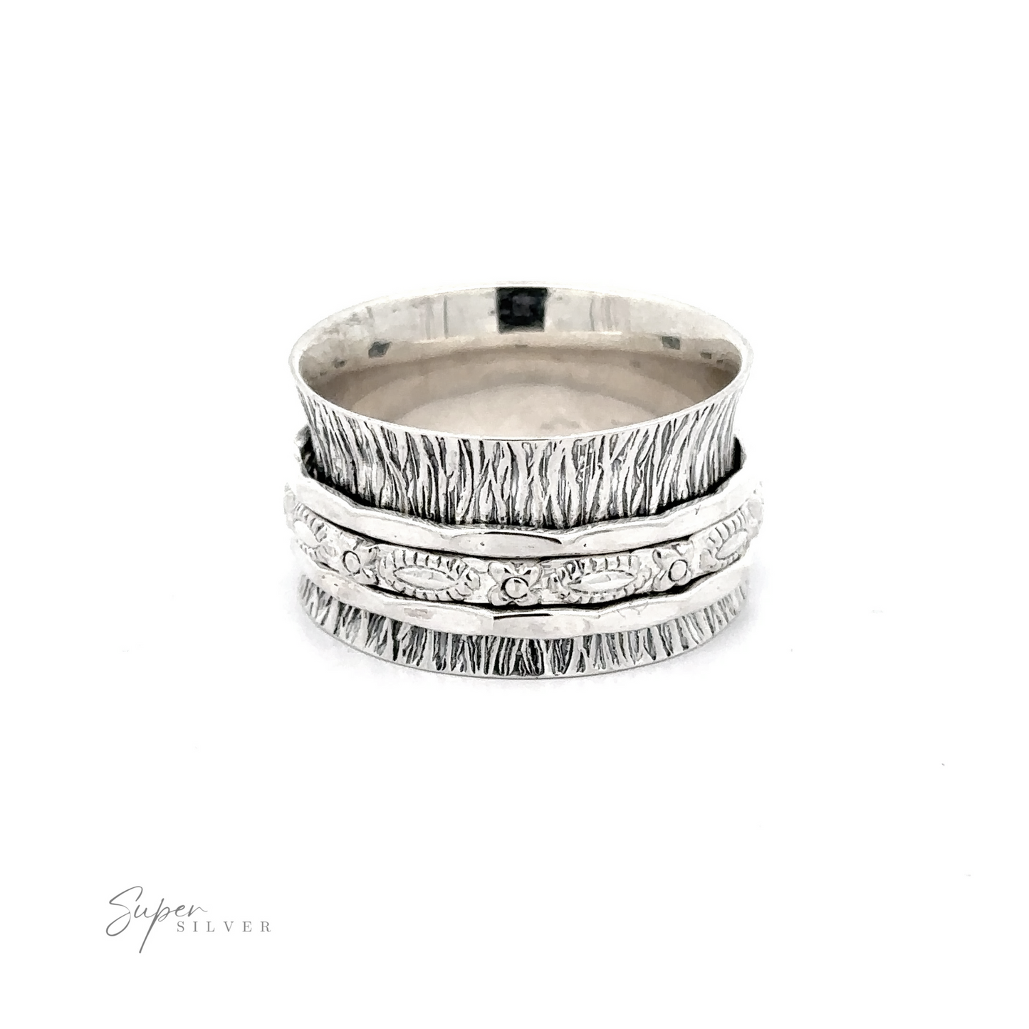 A Tree Bark Spinner ring with diamonds on it.