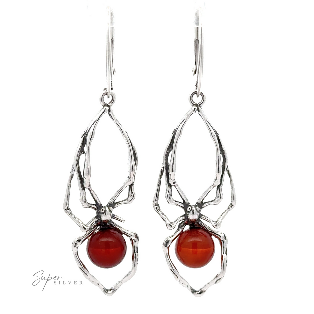 
                  
                    Beautiful Amber Spider Earrings with Baltic amber bodies.
                  
                