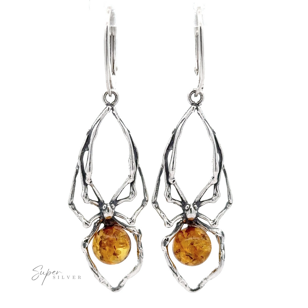 
                  
                    Pair of silver Beautiful Amber Spider Earrings.
                  
                