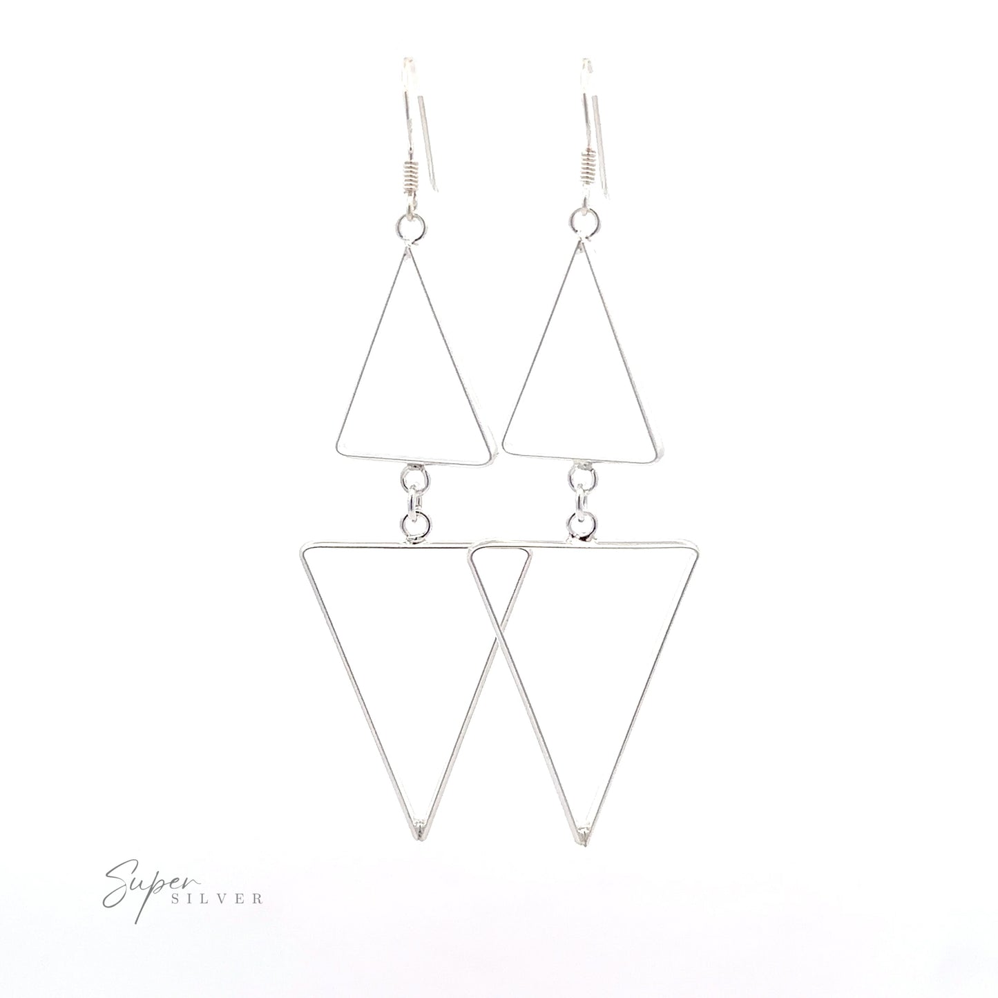 Long Modern Double Triangle Earrings on a white background with a minimalist design.