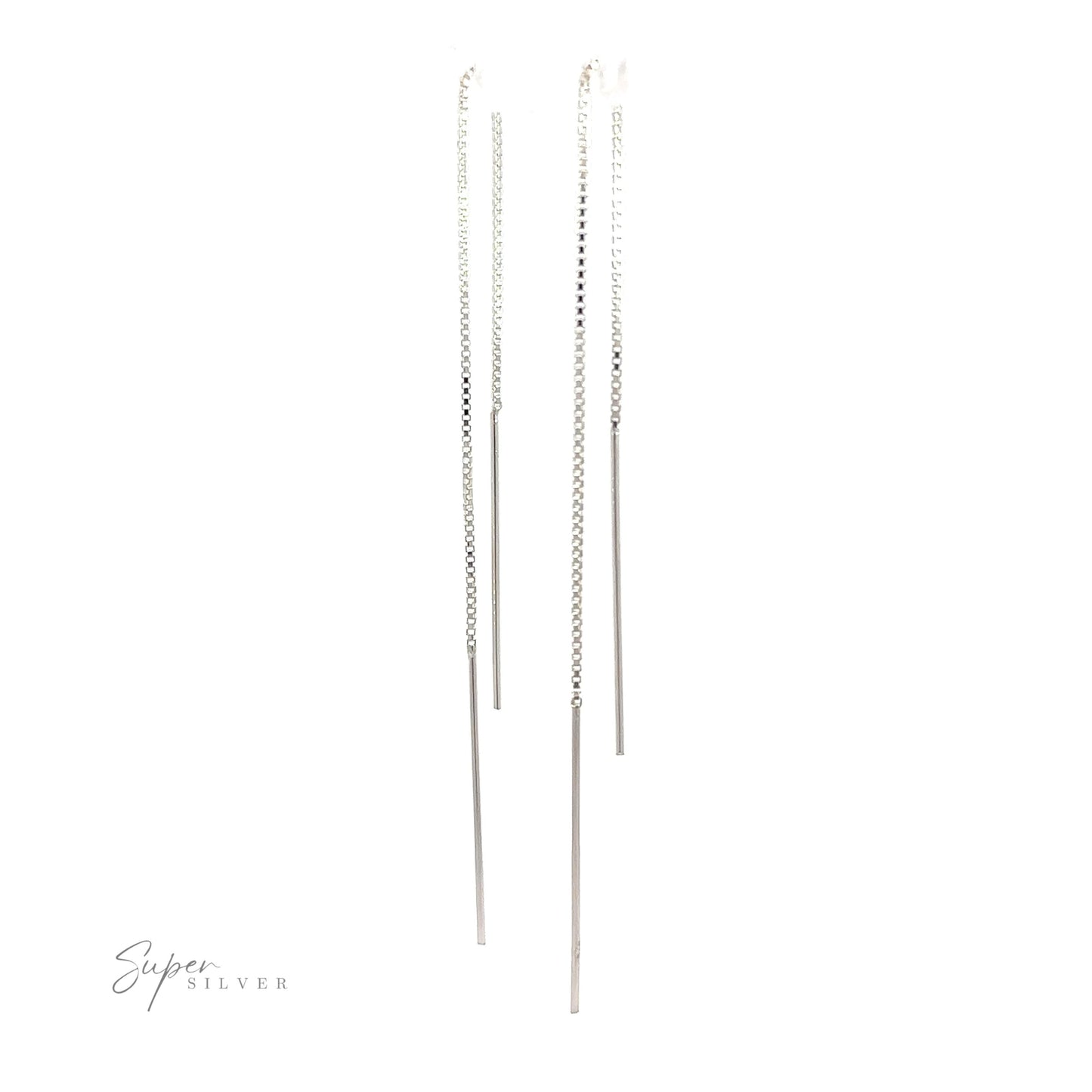 Minimalist and sleek, these Simple Silver Wire Threader earrings are elegantly displayed on a white background.