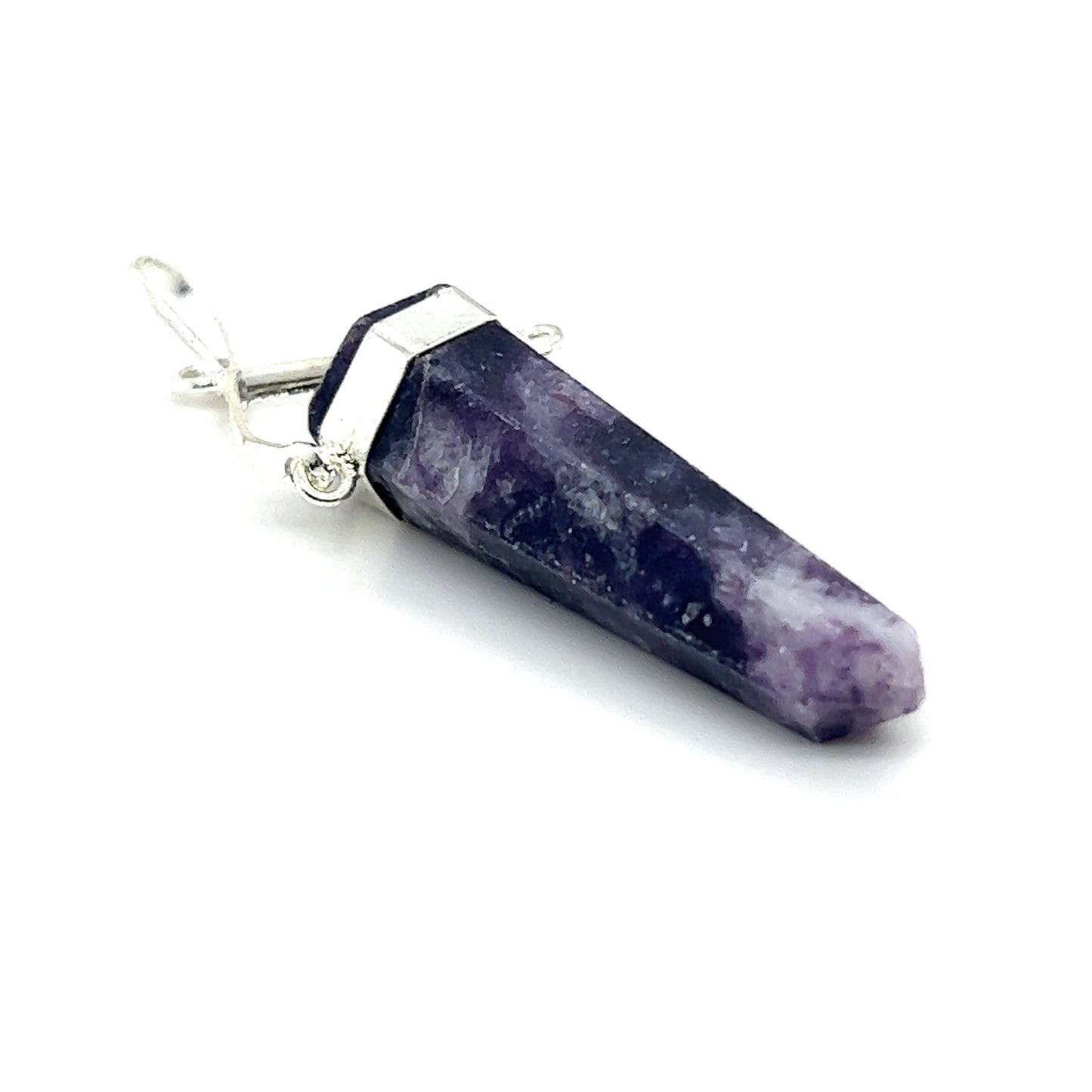 
                  
                    A purple Raw Stone Swivel Pendant on a Super Silver silver-plated setting.
                  
                