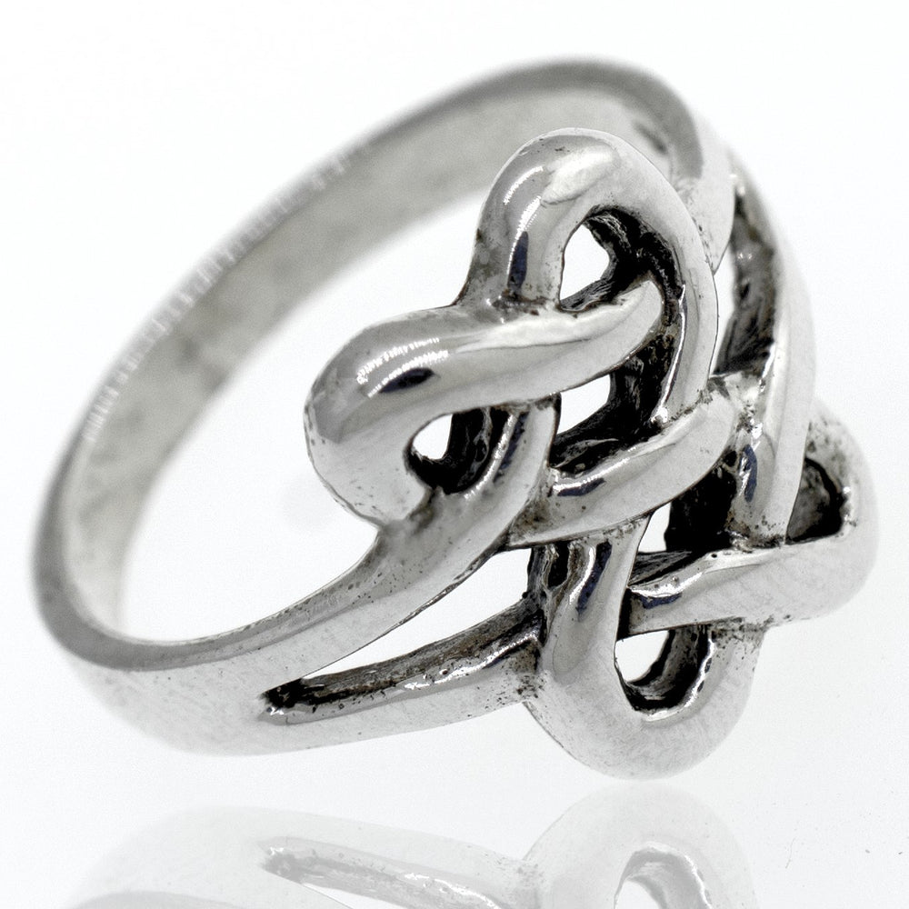 A sterling silver Celtic Knot Design Ring with an oxidized finish.