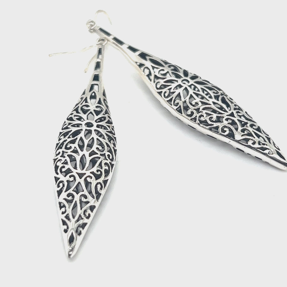 
                  
                    Load and play video in Gallery viewer, Long Bali Inspired Filigree Puffed Earrings
                  
                