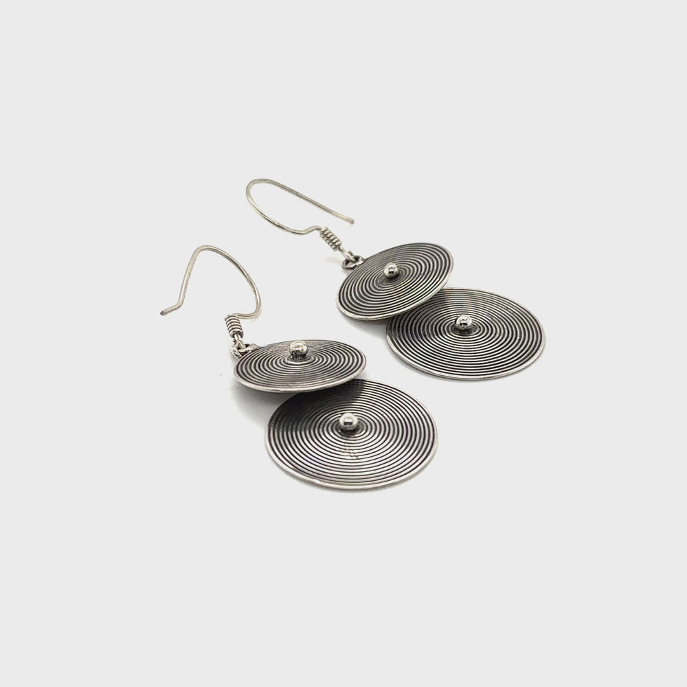 
                  
                    Load and play video in Gallery viewer, Bali Earrings with Two Spiral Disks
                  
                