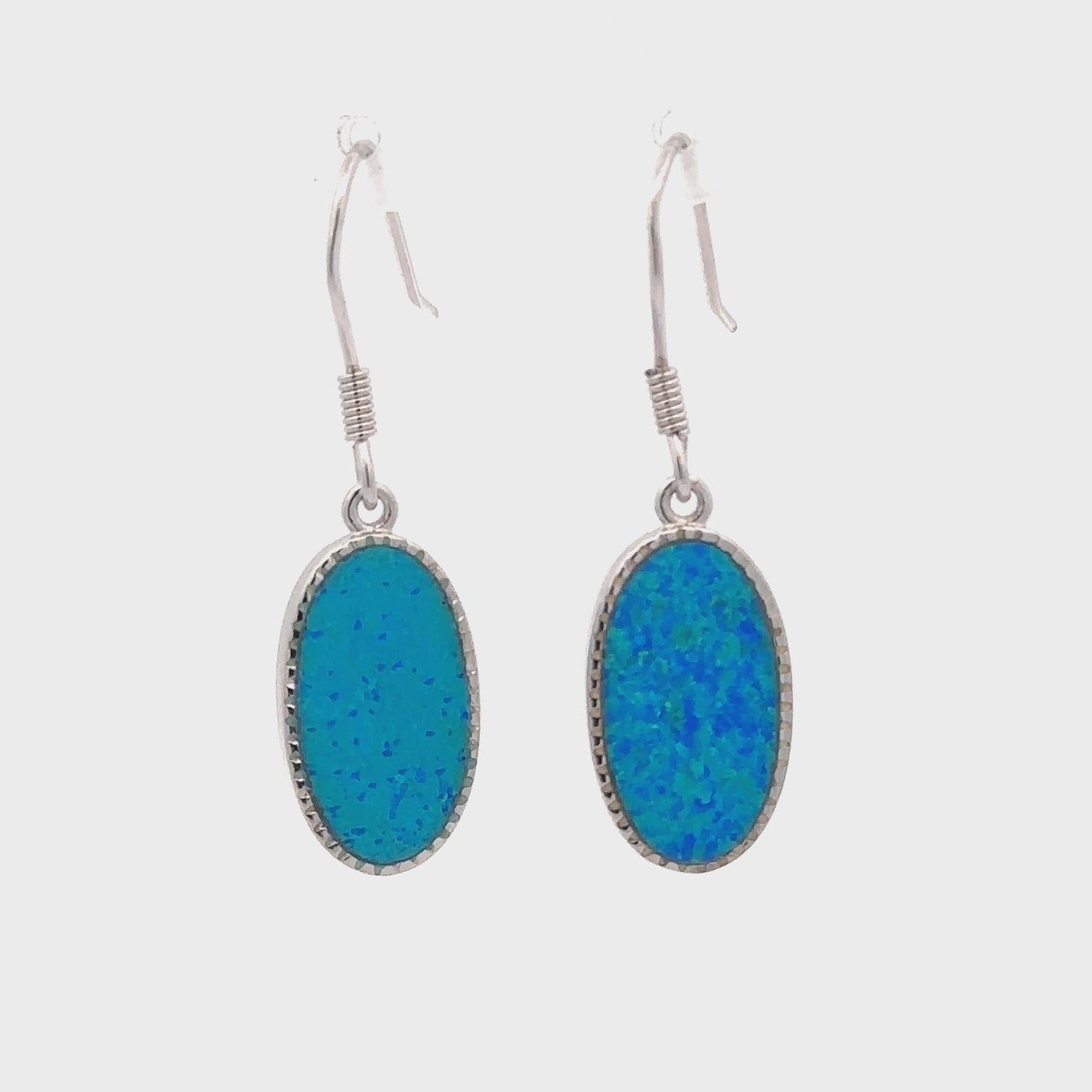 
                  
                    Load and play video in Gallery viewer, Blue Oval Lab-Created Opal Earrings
                  
                