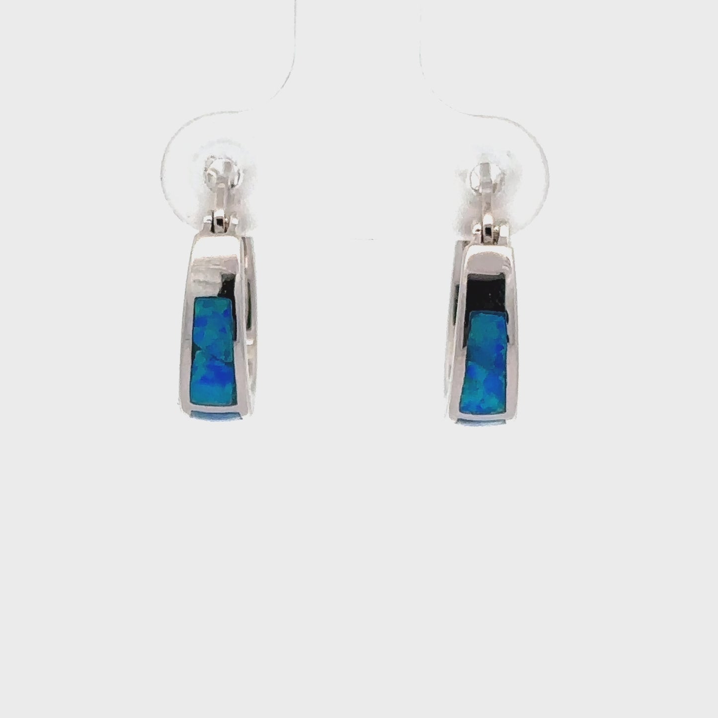 
                  
                    Load and play video in Gallery viewer, Blue Lab-Created Opal Huggie Hoop Earrings
                  
                