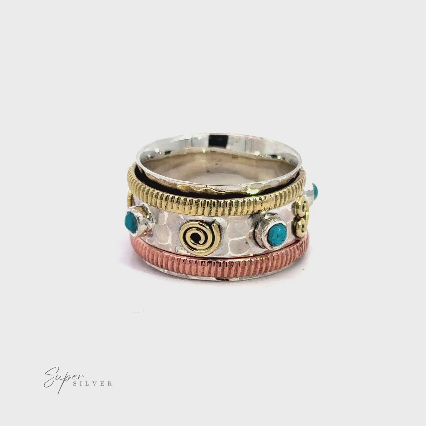 
                  
                    Load and play video in Gallery viewer, Handmade Tricolor Turquoise Spinner Ring
                  
                