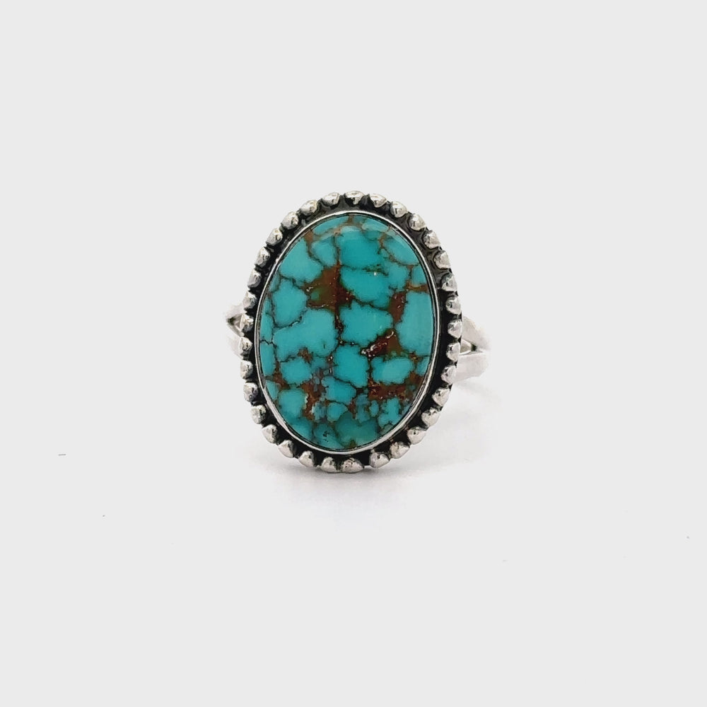 
                  
                    Load and play video in Gallery viewer, Oval Natural Turquoise Ring With Ball Border
                  
                