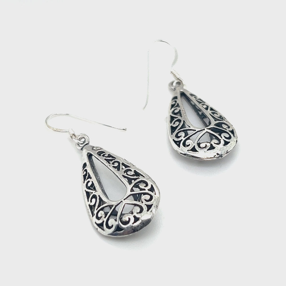 
                  
                    Load and play video in Gallery viewer, Filigree Teardrop Earrings with Open Center
                  
                