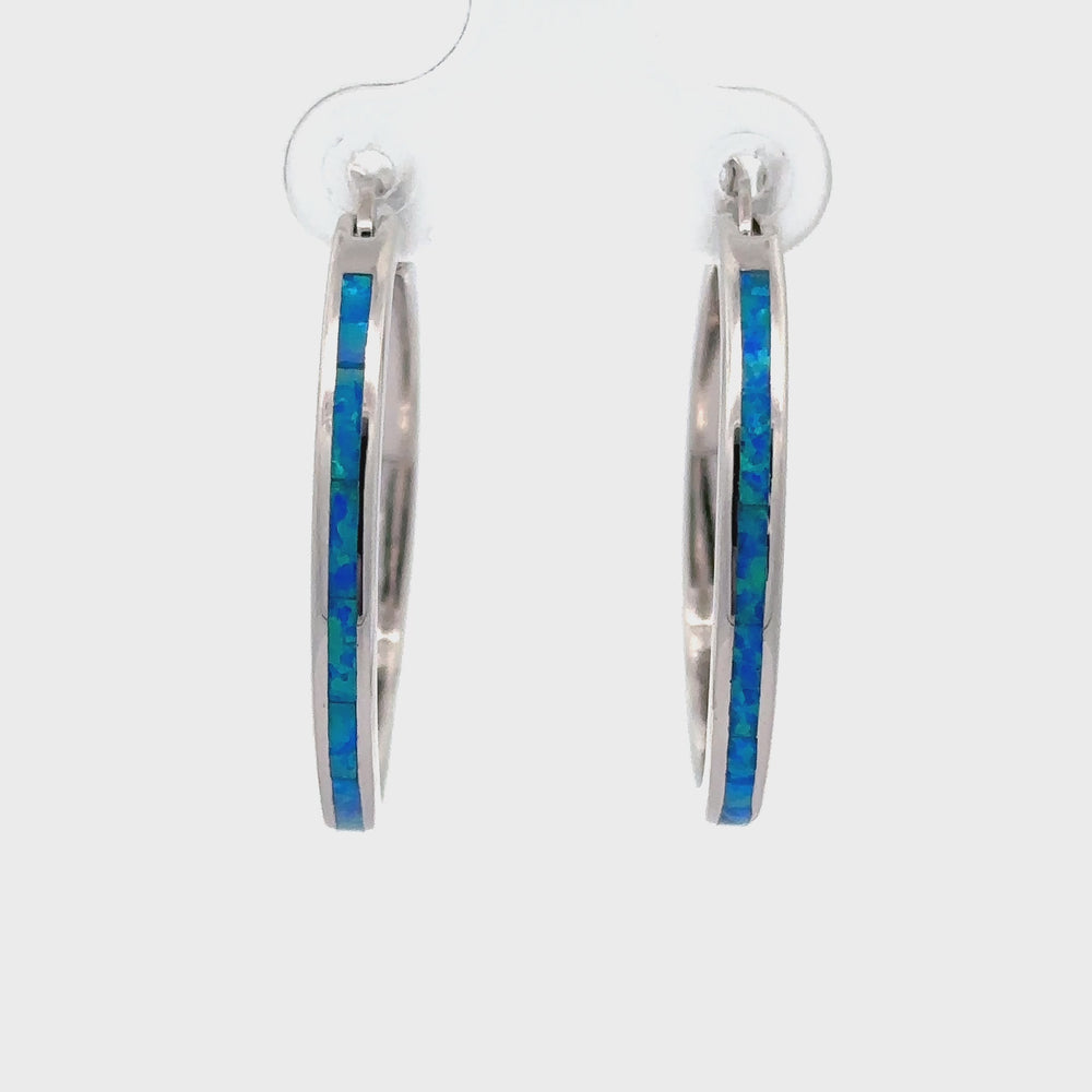 
                  
                    Load and play video in Gallery viewer, Blue Lab-Created Opal Hoop Earrings
                  
                