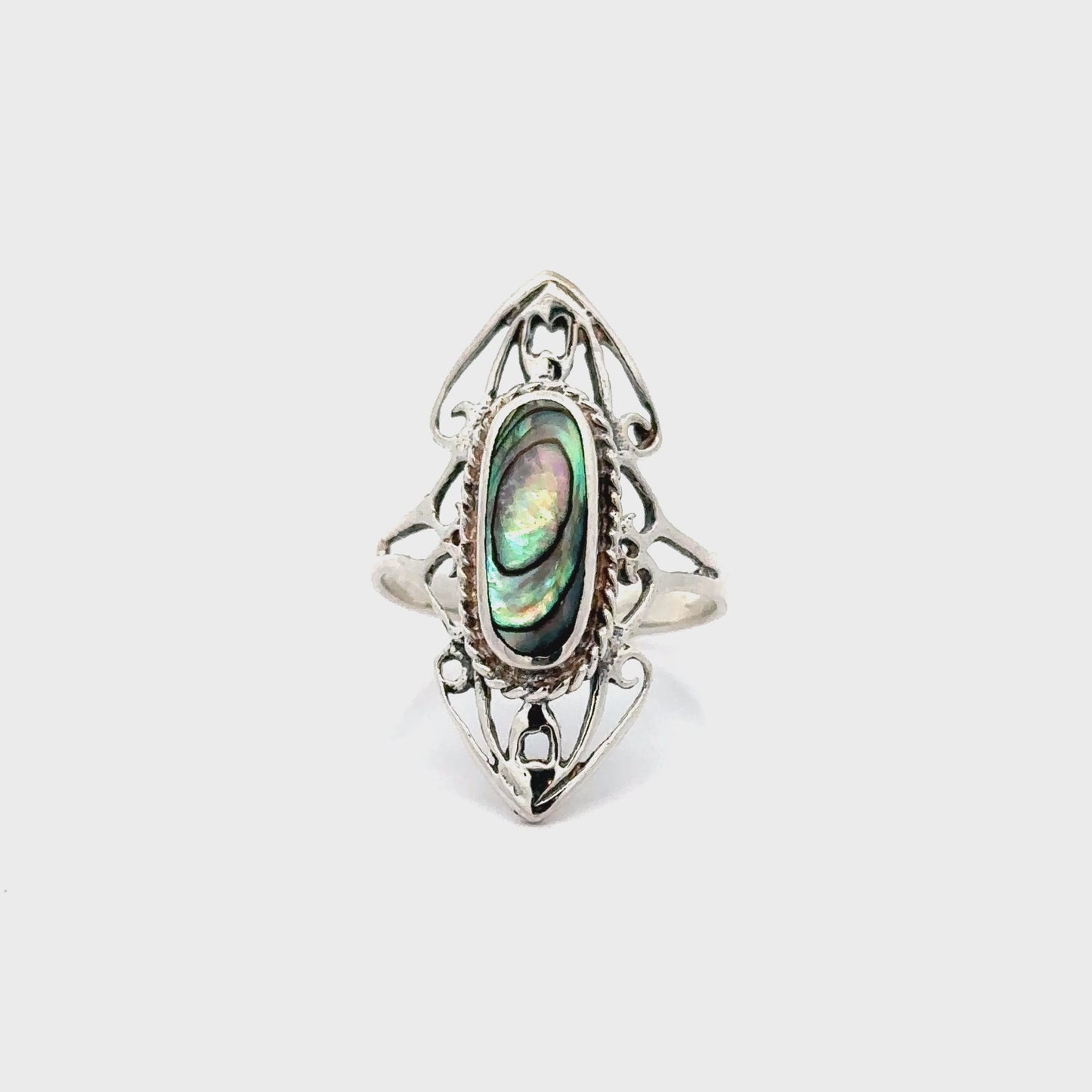 
                  
                    Load and play video in Gallery viewer, Elongated Filigree Ring With Oval Inlaid Stone
                  
                
