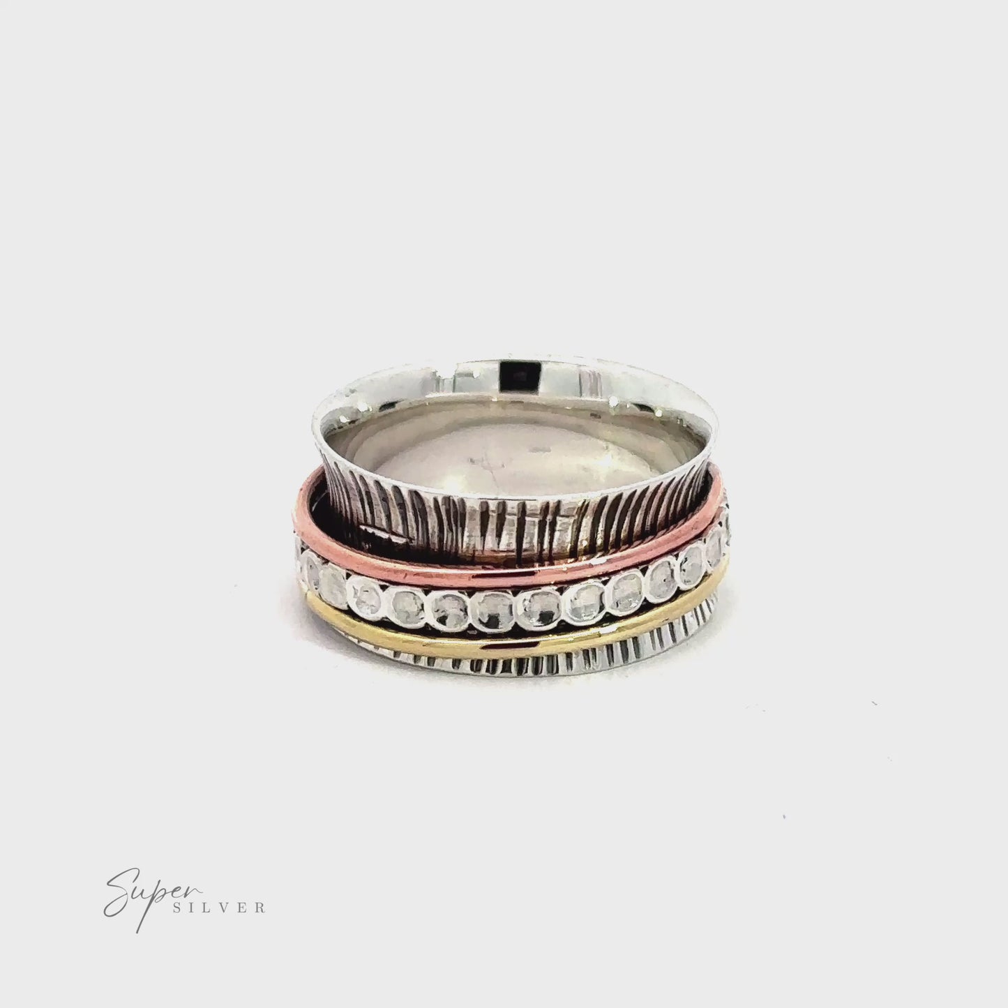 
                  
                    Load and play video in Gallery viewer, Handmade Tricolor Etched Spinner Ring
                  
                