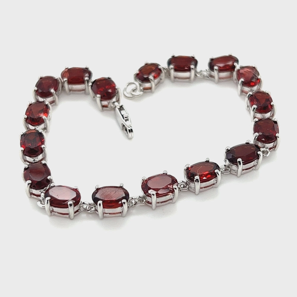 
                  
                    Load and play video in Gallery viewer, Pronged Garnet Bracelet With Rhodium Finish
                  
                