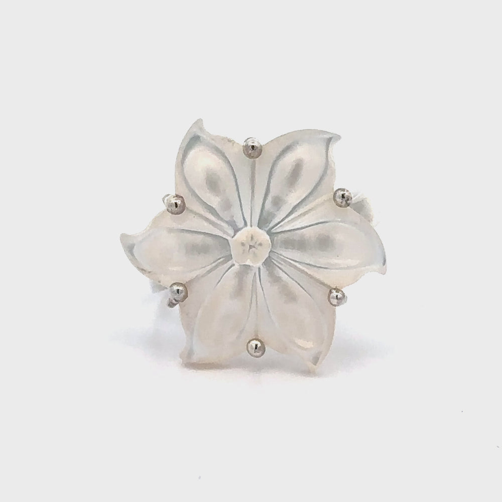 
                  
                    Load and play video in Gallery viewer, Adjustable Mother Of Pearl Flower Ring
                  
                