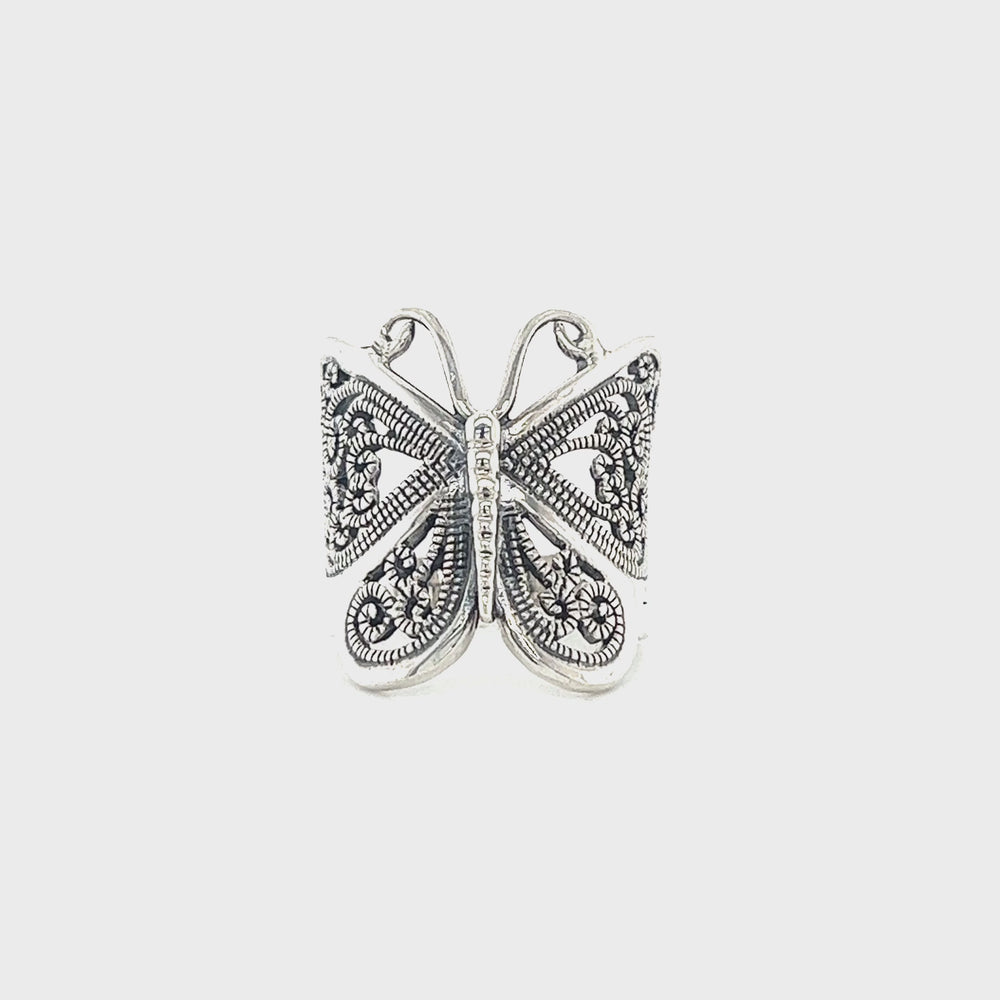 
                  
                    Load and play video in Gallery viewer, Large Silver Butterfly Ring
                  
                
