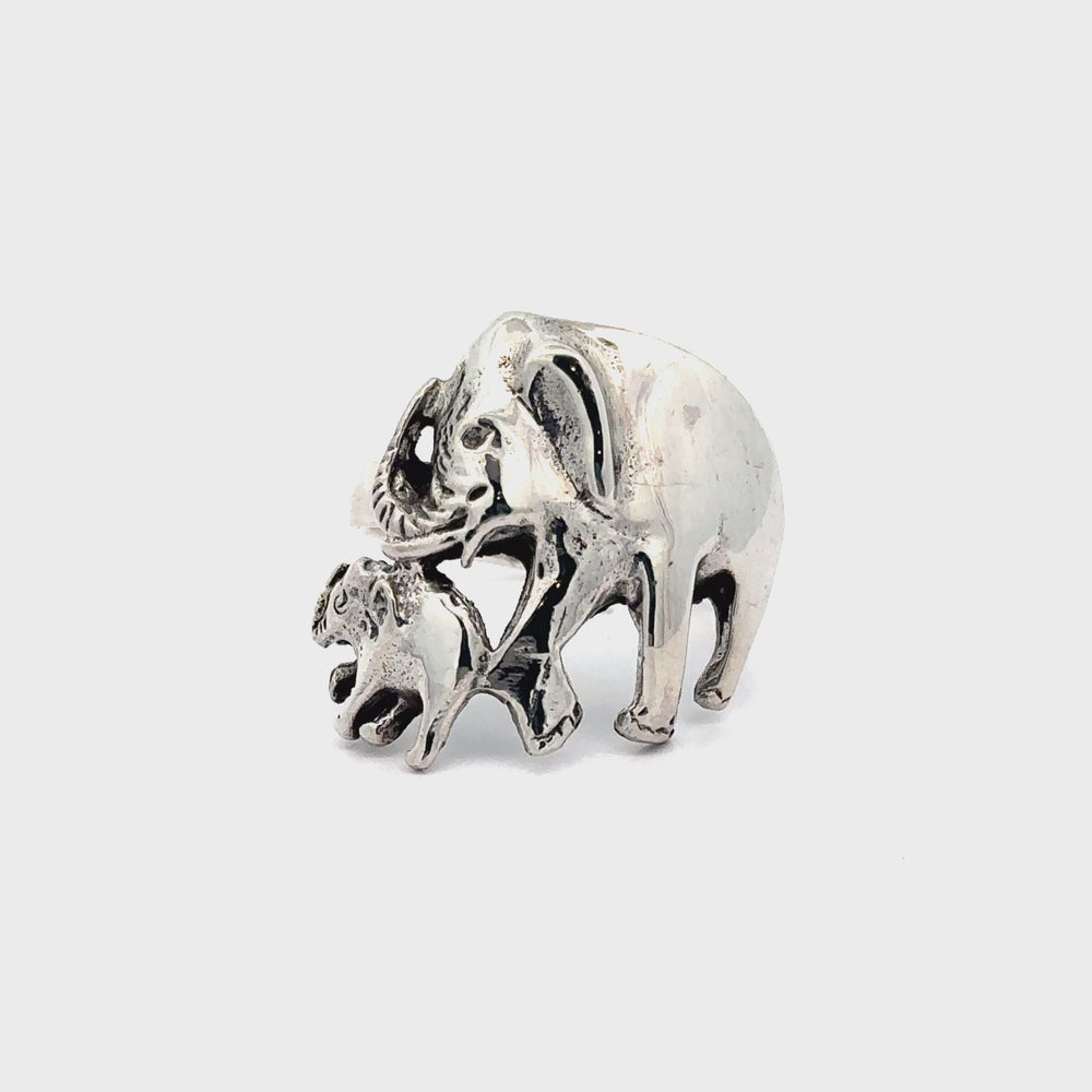 
                  
                    Load and play video in Gallery viewer, Silver Elephant and Calf Ring
                  
                