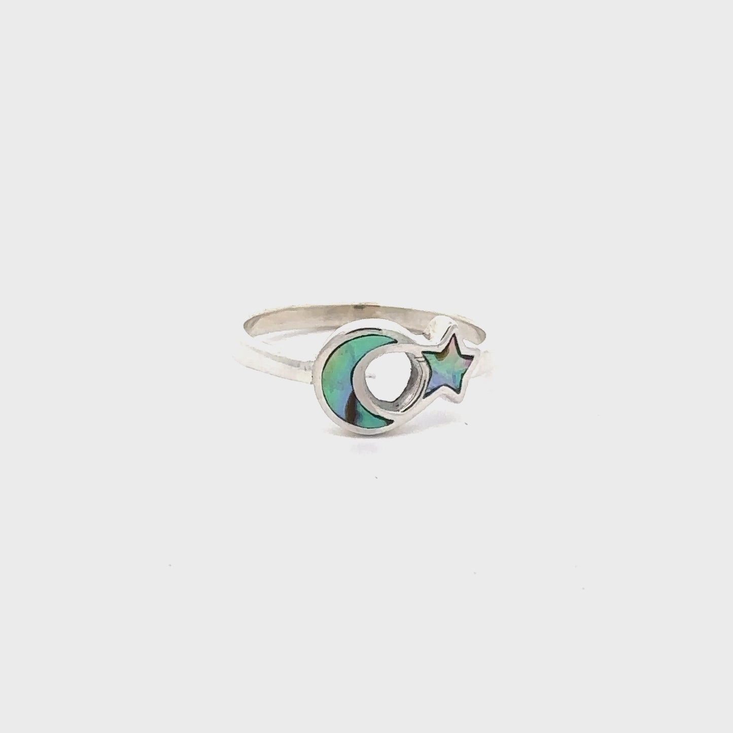 
                  
                    Load and play video in Gallery viewer, Crescent Moon And Star Ring with Inlaid Stone
                  
                