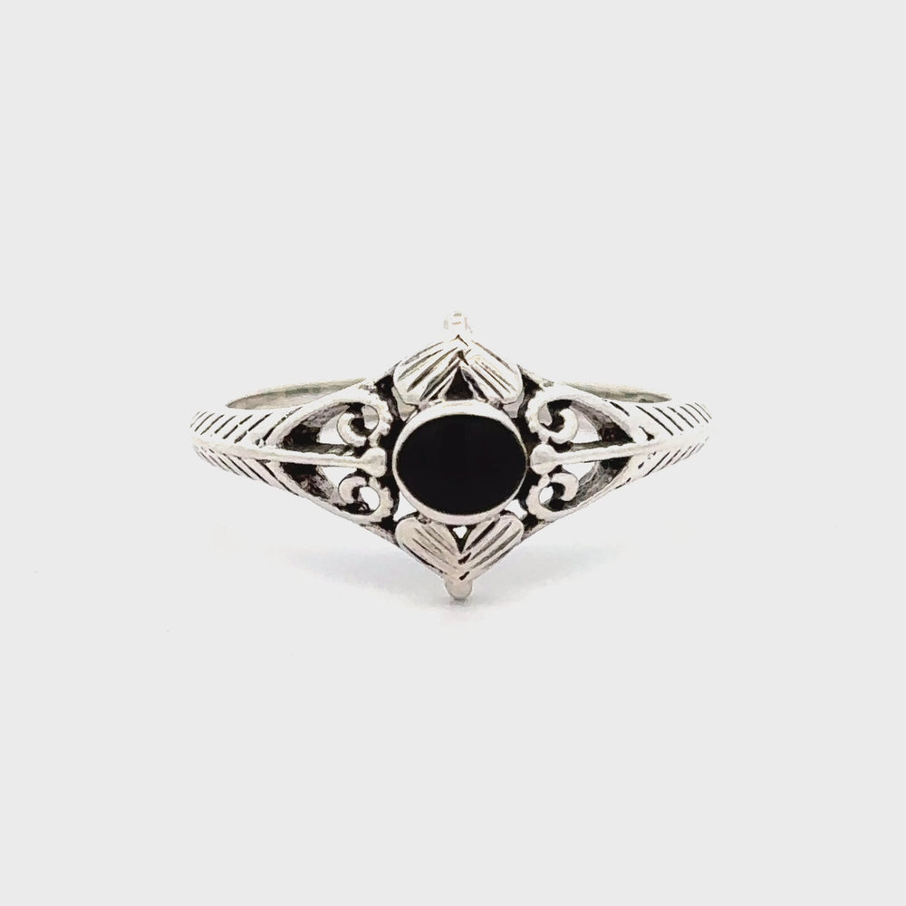 
                  
                    Load and play video in Gallery viewer, Inlaid Stone Diamond Shaped Ring with Filigree Accents
                  
                