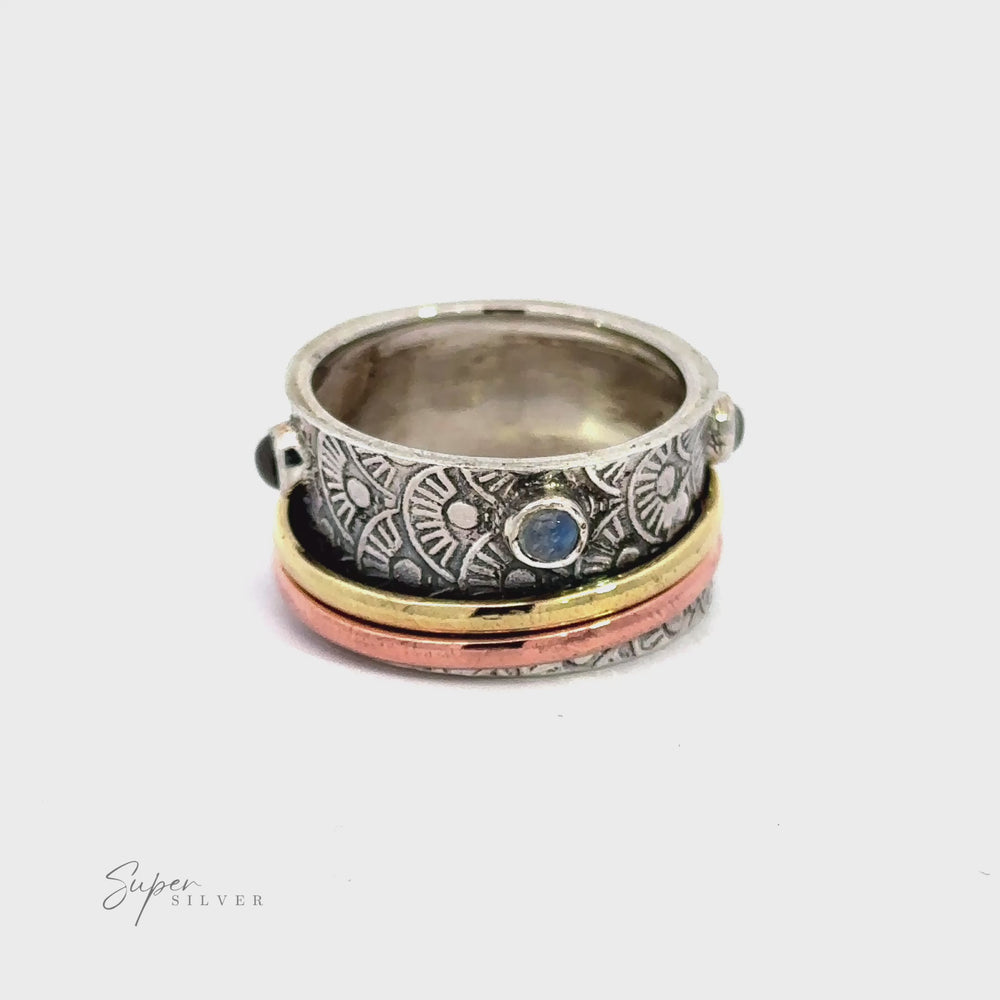 
                  
                    Load and play video in Gallery viewer, Handmade Tricolor Spinner Ring with Moonstone Accents
                  
                