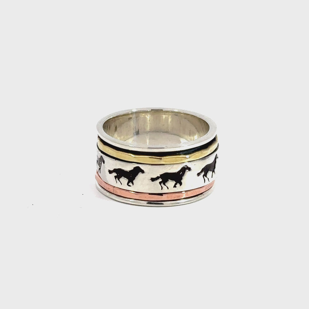 
                  
                    Load and play video in Gallery viewer, Handmade Spinner Ring with Horse Etched into Band
                  
                
