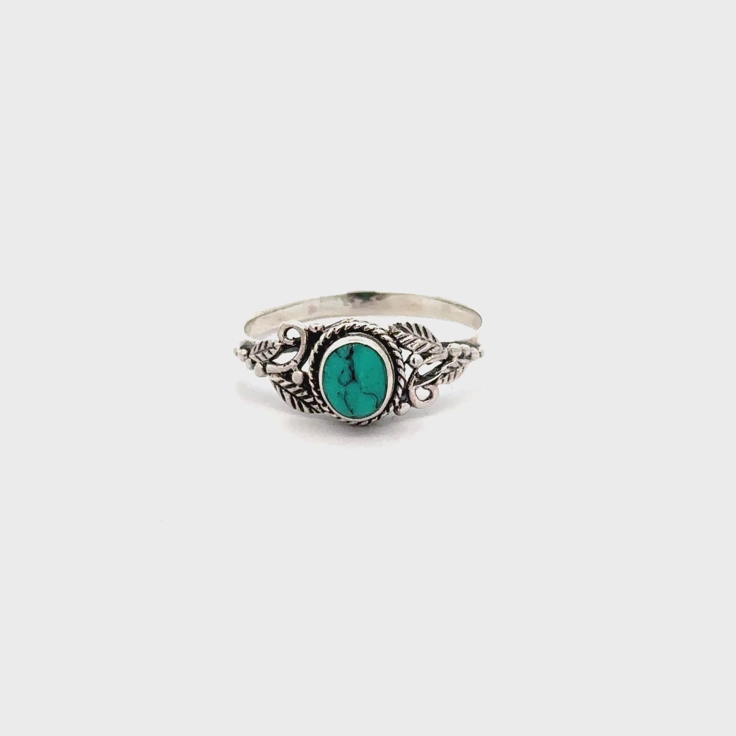 
                  
                    Load and play video in Gallery viewer, Turquoise Stone Ring with Leaves
                  
                