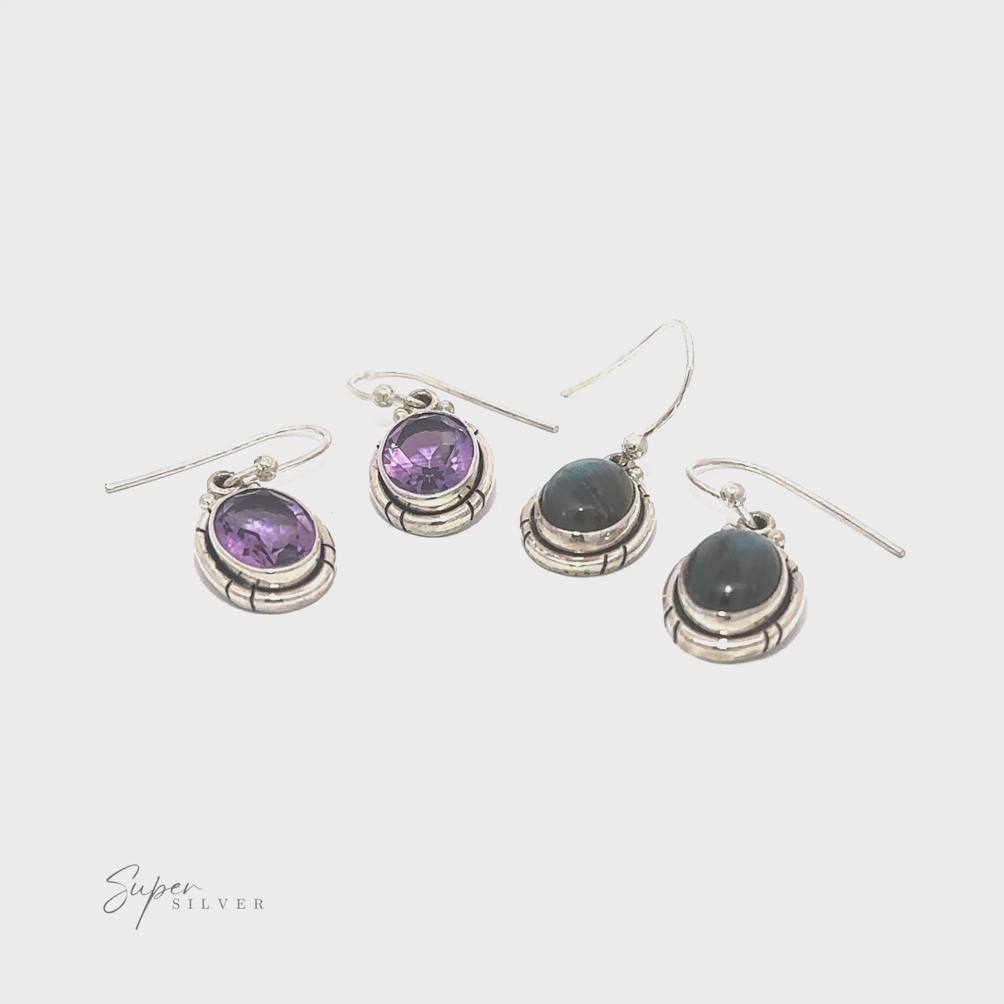 
                  
                    Load and play video in Gallery viewer, Oval Labradorite and Amethyst Dangle Earrings
                  
                