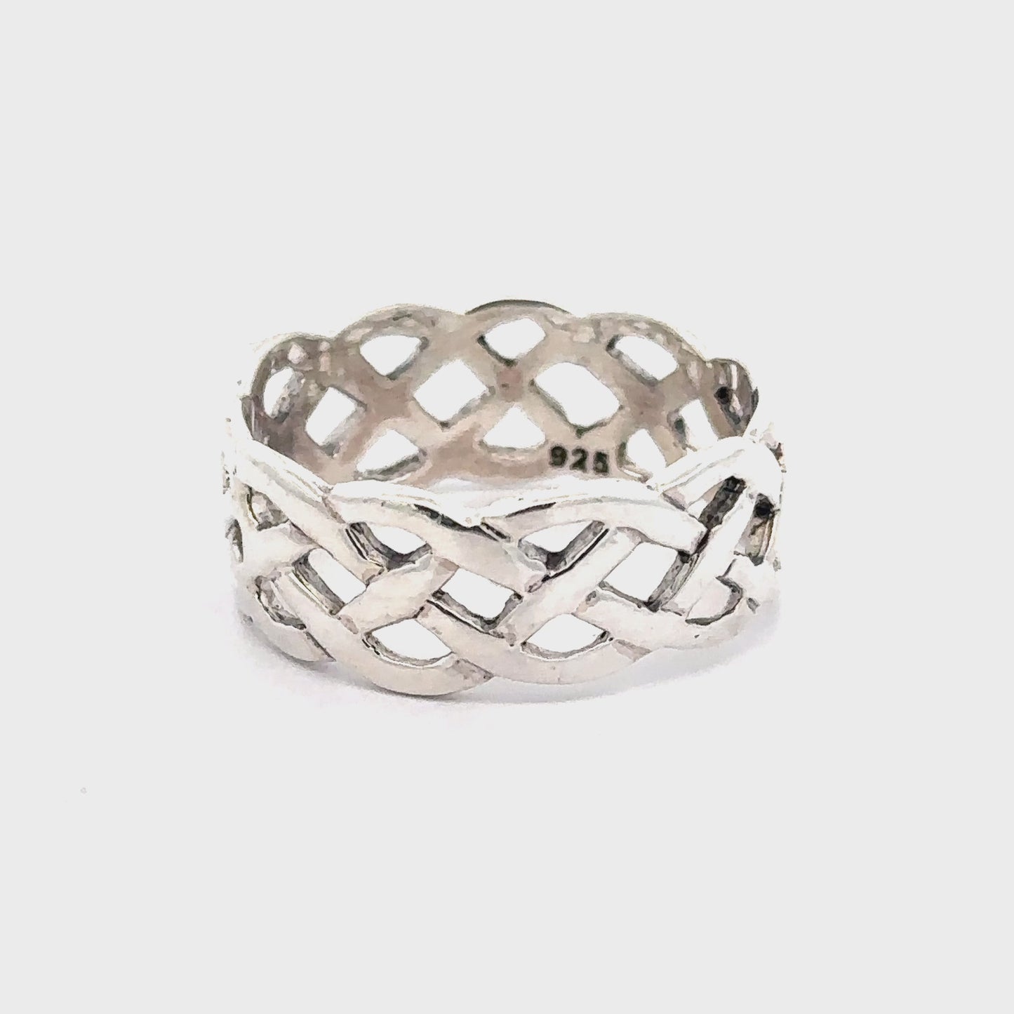 
                  
                    Load and play video in Gallery viewer, Wide Silver Woven Celtic Knot Band
                  
                