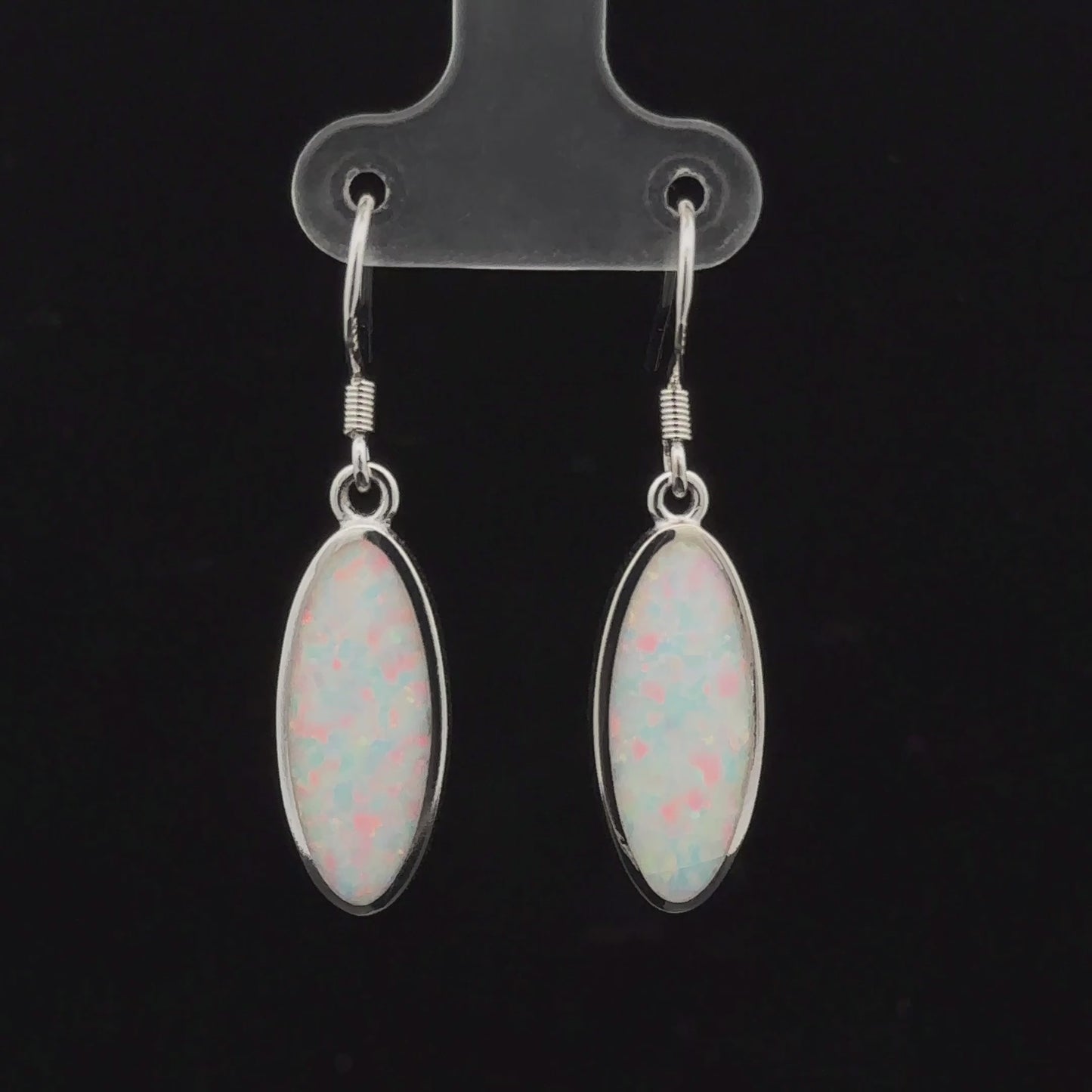 
                  
                    Charger et lire la vidéo dans la visionneuse de la galerie, Simple Oval Lab-Created Opal Earrings
                  
                