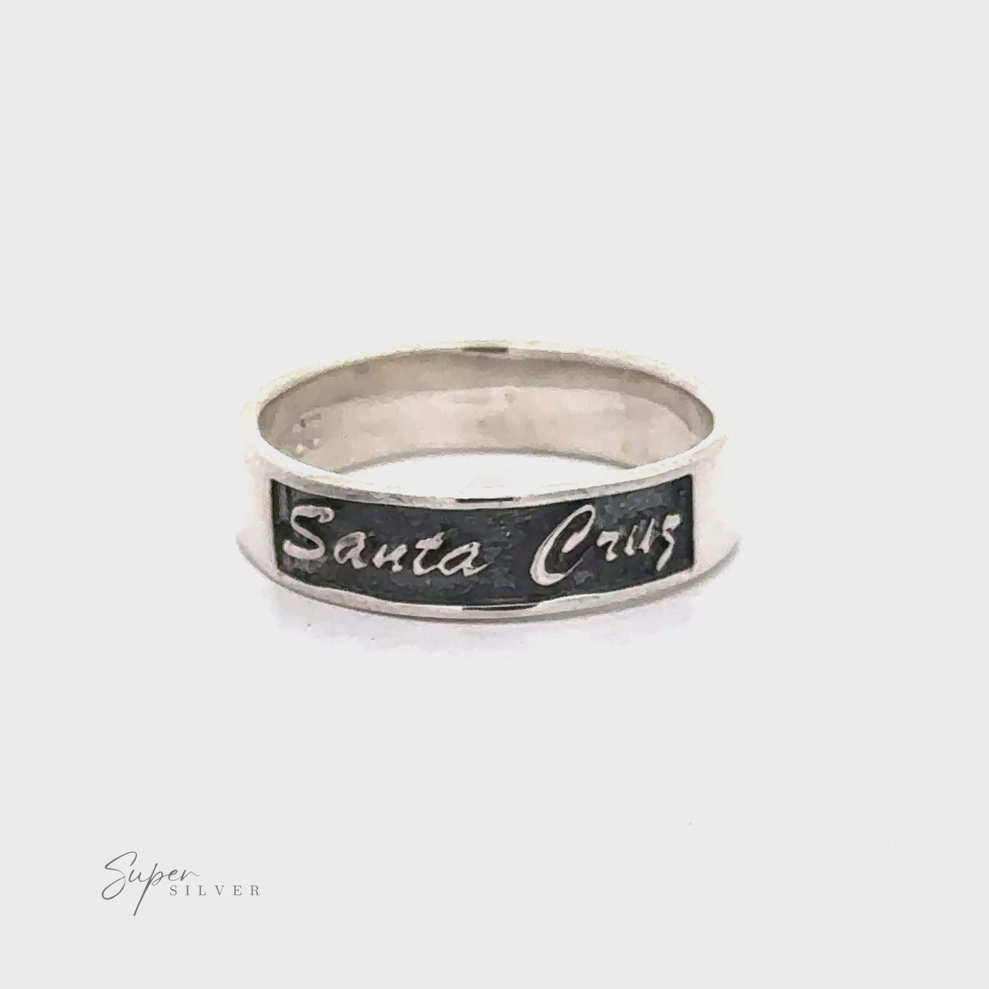 
                  
                    Load and play video in Gallery viewer, Sterling Silver Santa Cruz Ring With Cursive Text
                  
                