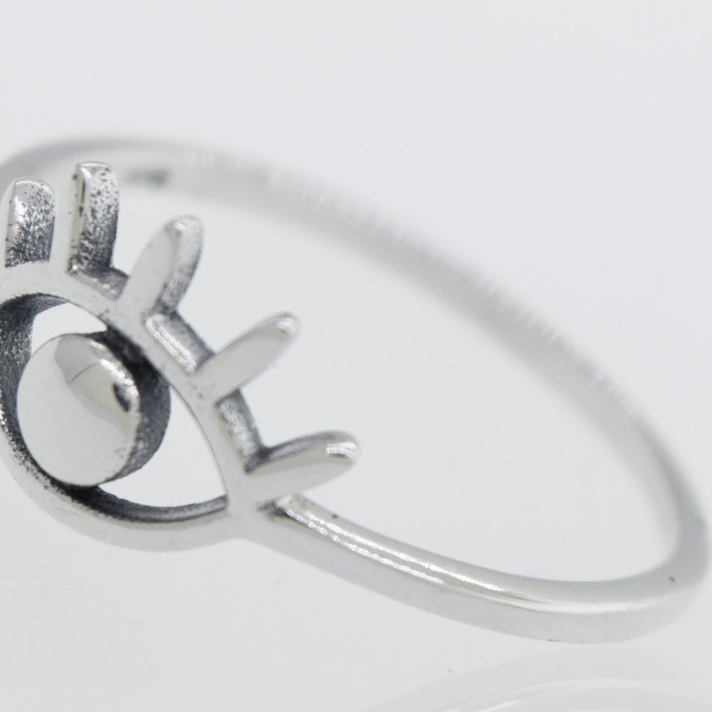 
                  
                    A modern silver ring with the All Seeing Evil Eye Ring design.
                  
                
