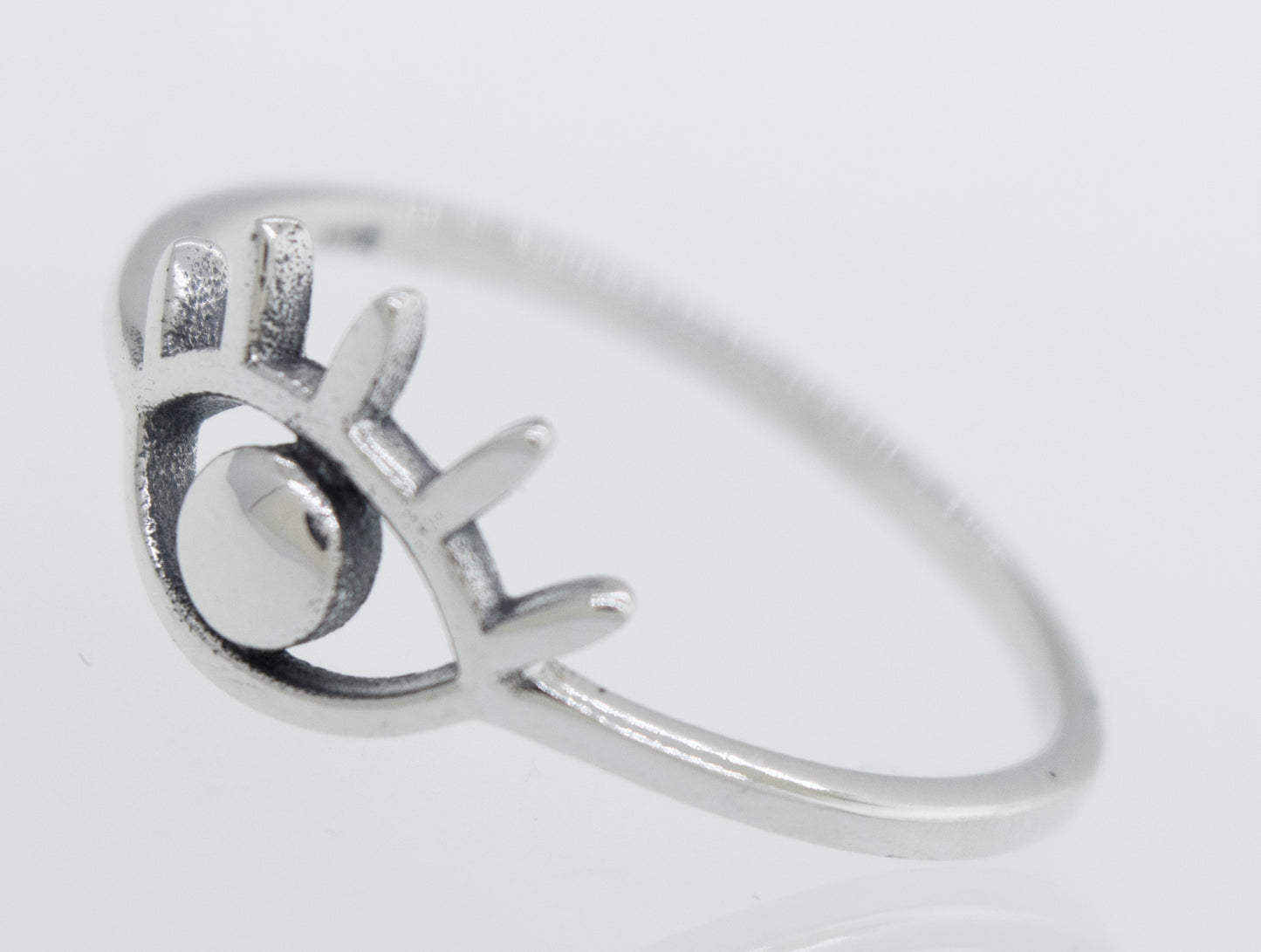 
                  
                    A modern silver ring with the All Seeing Evil Eye Ring design.
                  
                