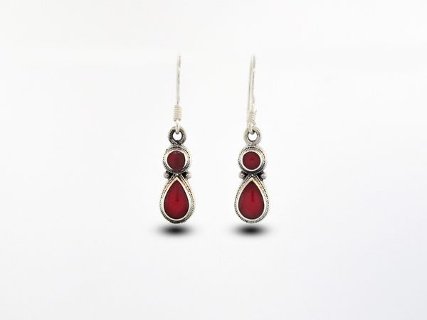 Coral Earrings With Circle and Teardrop Design