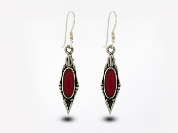 A pair of Super Silver Elegant Coral Earrings with Oval Stone.
