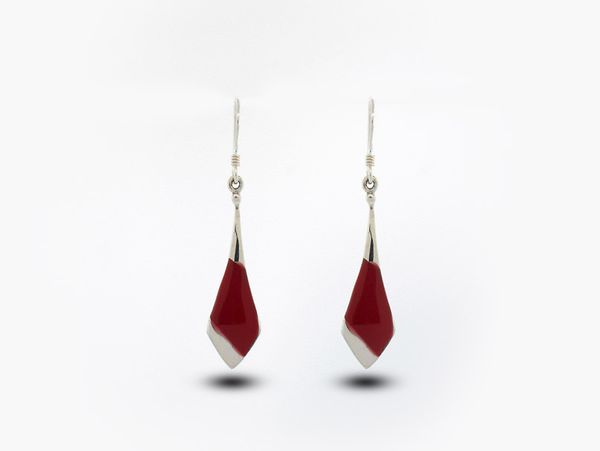 A pair of Coral Tie Shaped Earrings by Super Silver on a white background.