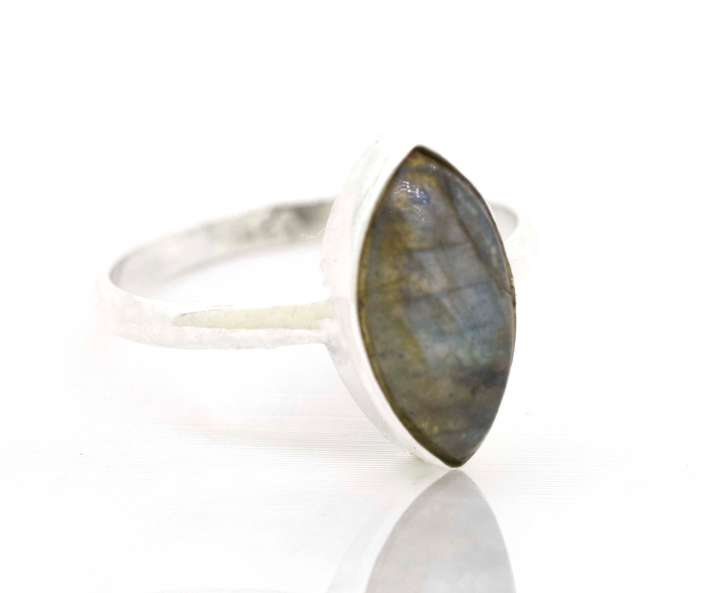 Simple Marquise Shaped Gemstone ring in sterling silver, perfect for the hippie vibes in Santa Cruz.