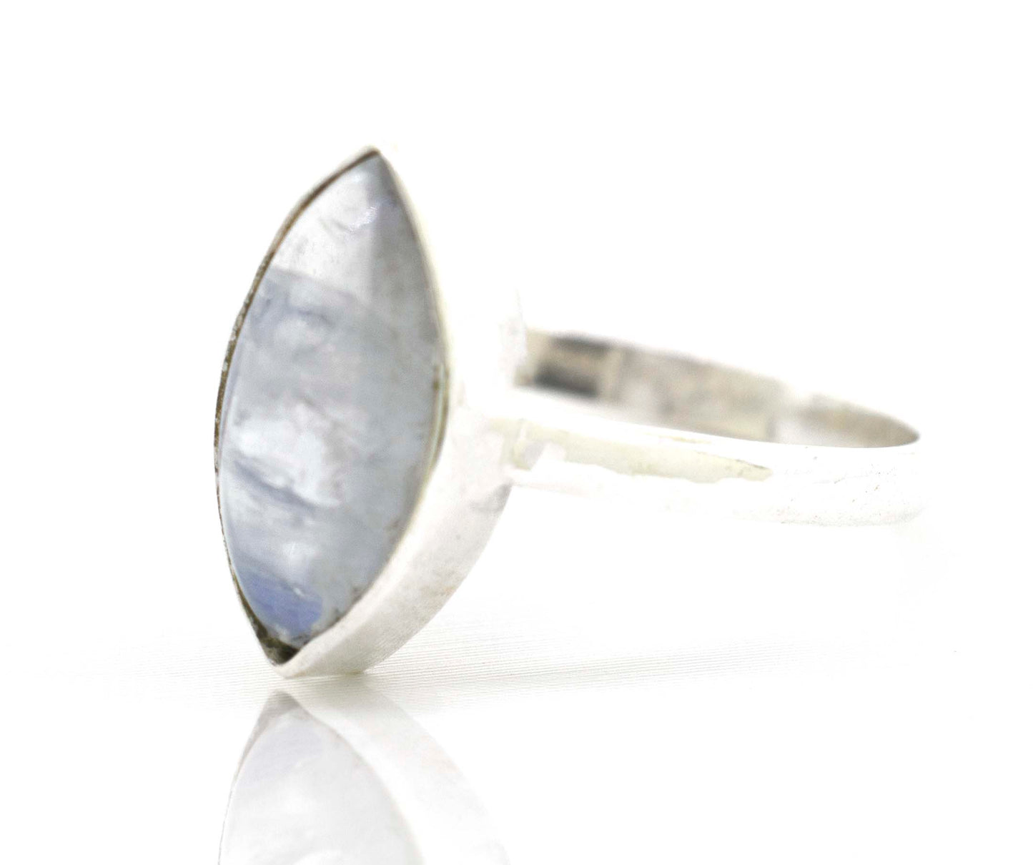 
                  
                    A Super Silver Simple Marquise Shaped Gemstone Ring with a gemstone in the middle.
                  
                