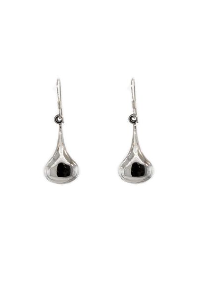 Stylish Super Silver Simple Teardrop earrings with black stones.