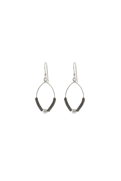 Super Silver's Bali Rope Texture Earrings featuring black beads.