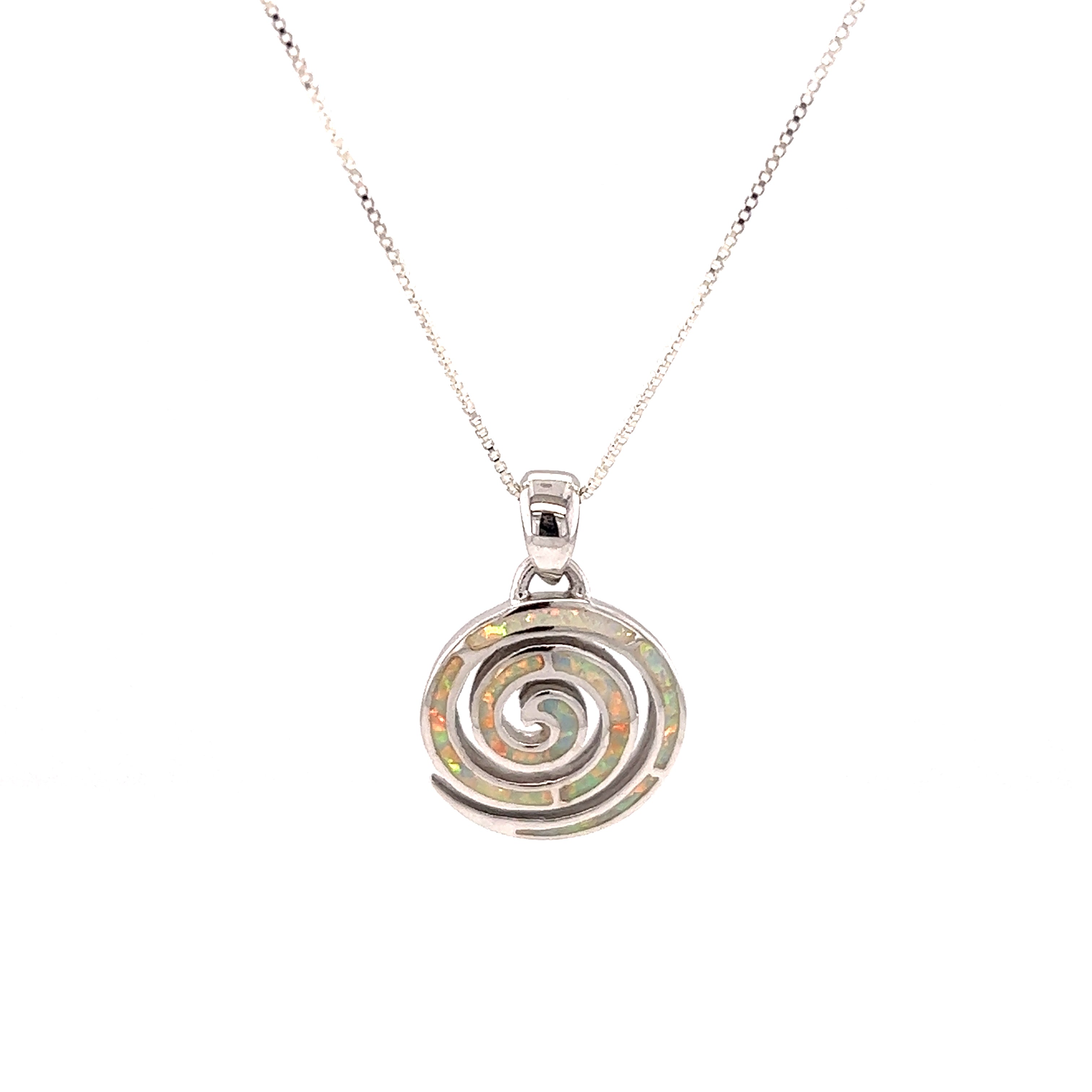 A Super Silver Opal Spiral Pendant, adorned with an opal.